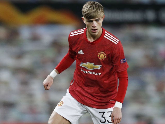 Brandon Williams in action for Manchester United in the Europa League on February 25, 2021