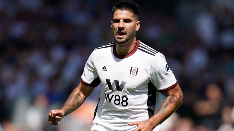 Fulham&#39;s Aleksandar Mitrovic in action during the Premier League match  against Liverpool at Craven Cottage