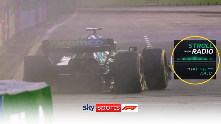 Lance Stroll hits the wall at Turn 5 before stopping his car at Turn 7 which brings out the red flag in P1 at the Singapore Grand Prix.