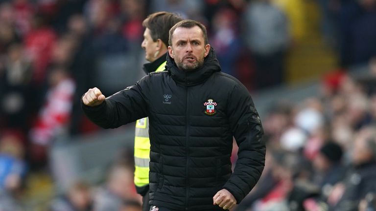 New Southampton boss Nathan Jones celebrates his side&#39;s equaliser