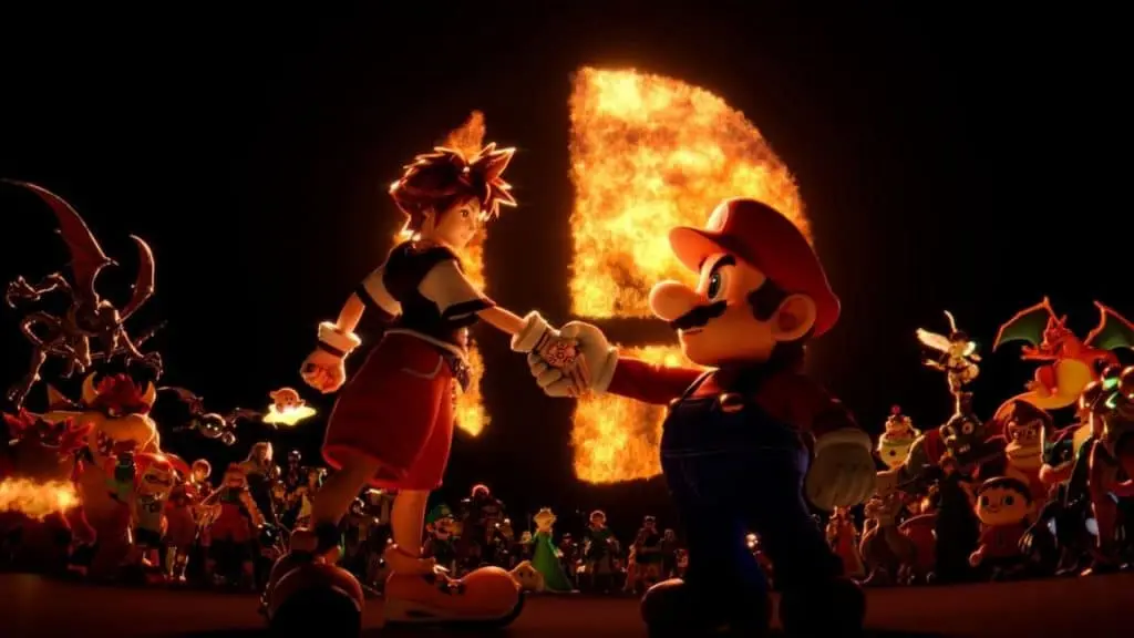 sora and mario shaking hands in super smash bros ultimate