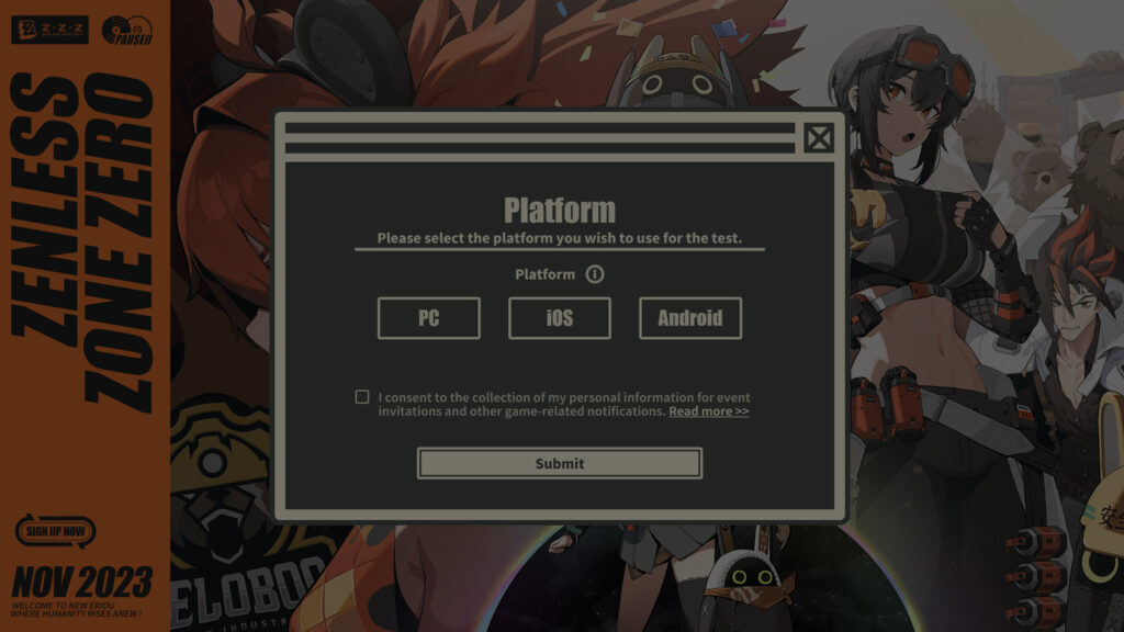 Zenless Zone Zero 2nd closed beta sign up