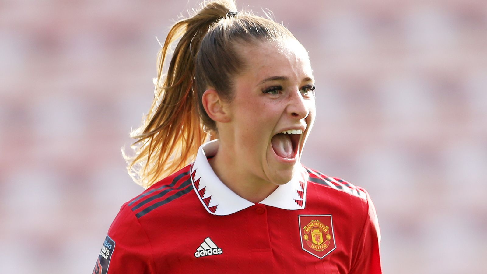 Ella Toone celebrates after scoring Manchester United's second goal against Brighton