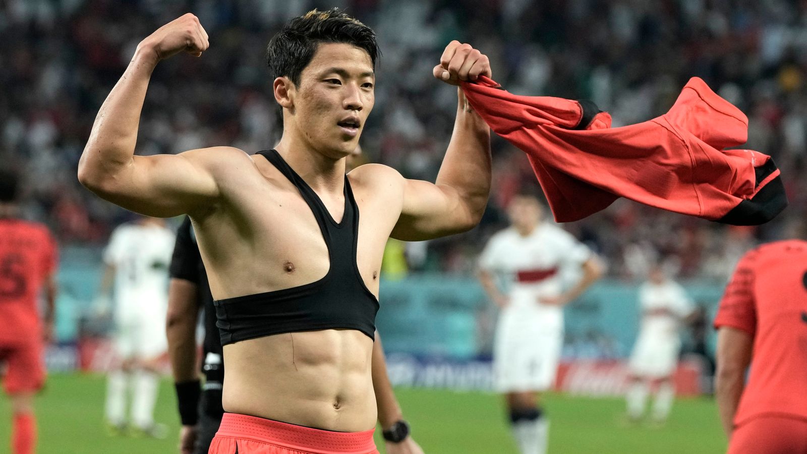 South Korea's Hee-chan Hwang celebrates after scoring his side's second goal
