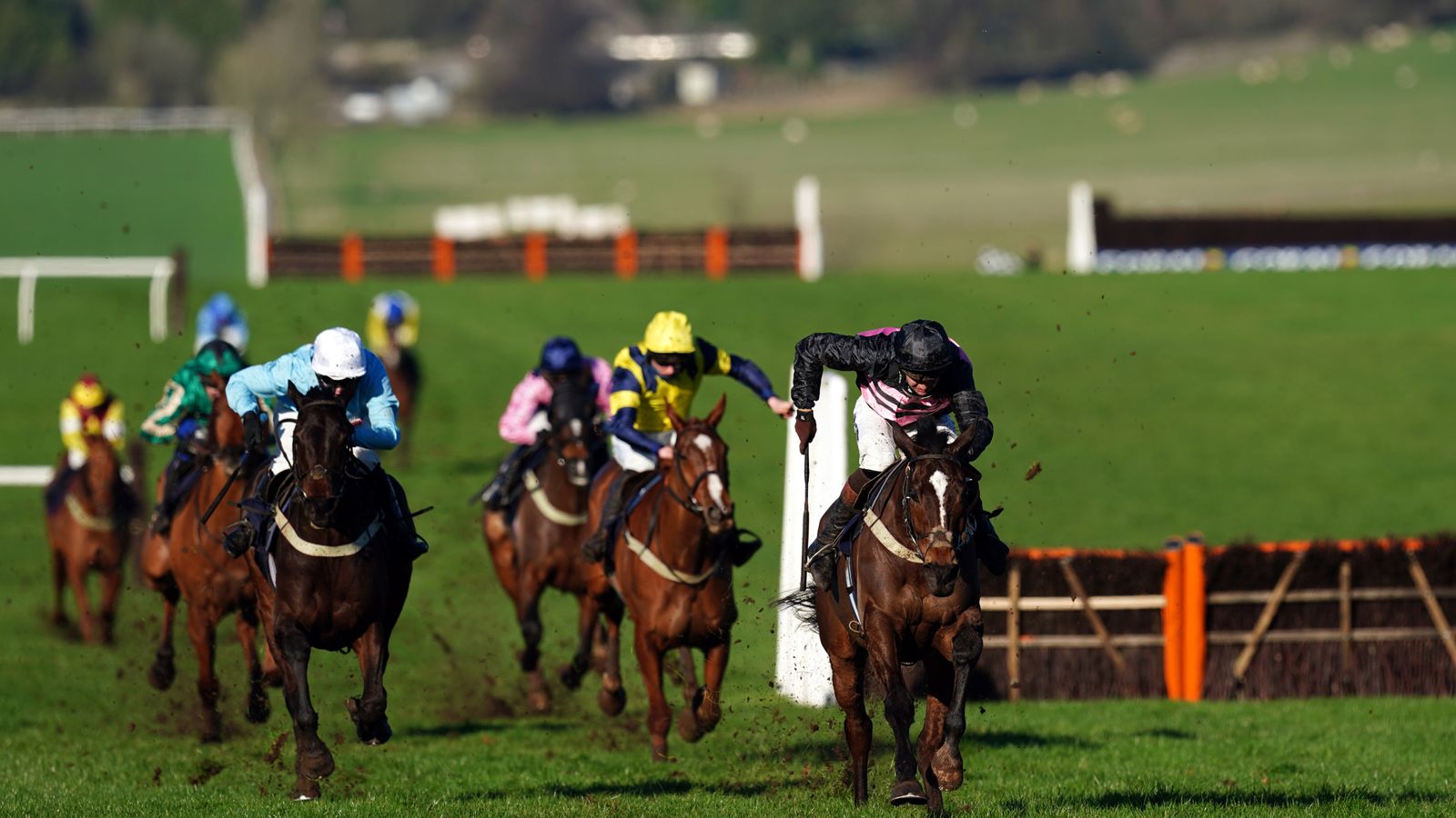 Brendan Powell riding Lanspark (right) on their way to winning the Go Racing With Vickers.Bet Handicap Hurdle at Chepstow