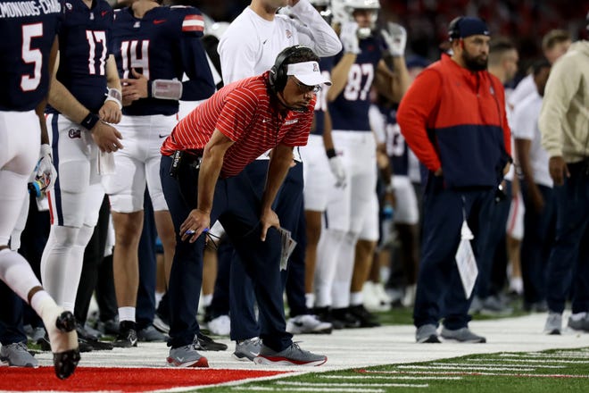 Arizona Wildcats head coach Jedd Fisch on the sidelines before a play during the second half at Arizona Stadium in Tucson on Sept. 16, 2023.